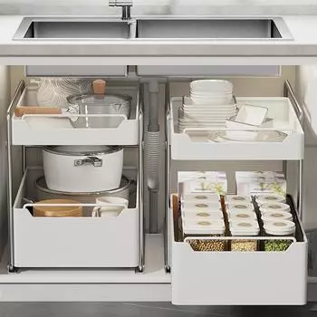 Под раковиной 2-уровневые полки для хранения, выдвижные полки для бутылок с приправами, кухонный выдвижной шкаф для посуды, органайзер для столешницы Universal