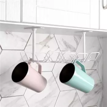 Под столом вставка шнура питания Рядная стойка для хранения Подвесная корзина Многоуровневая стойка Многофункциональная полка для хранения Кухонная подвесная полка для ложек OPP белый