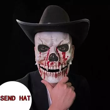 Подарите новую шляпу на Хэллоуин, имитацию маски черепа с подвижным ртом, пластиковую реквизитную маску для костюма, страшную шапку-череп. красный
