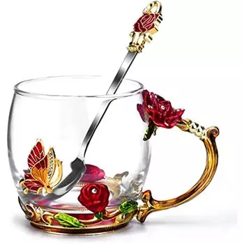 Подарки для мамы, женщины, день матери, стеклянная кружка с кофейной эмалью, лучшие подарки на день рождения, бабочка, роза для нее от дочери, сына, бессвинцовый день Святого Валентина красный