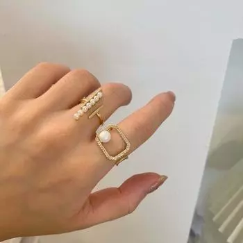 Подарки для влюбленных квадратные геометрические регулируемые жемчужные открытые кольца для пальцев вечерние украшения металлические кольца 1