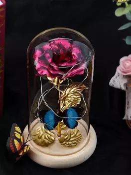 Подарки для женщин Galaxy Glass Rose Вечный хрустальный цветок Подарок на день рождения Светящаяся роза в стеклянном куполе с бабочкой для мамы, сестры, подарки на день матери горячий розовый