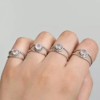 ПОДАРКИ ДЛЯ МАМЫ • Мамин составной перстень • Изящное именное кольцо из стерлингового серебра, серебристо-розовый камень • Подарок бабушке • Free Size(5 Pcs ) розовый