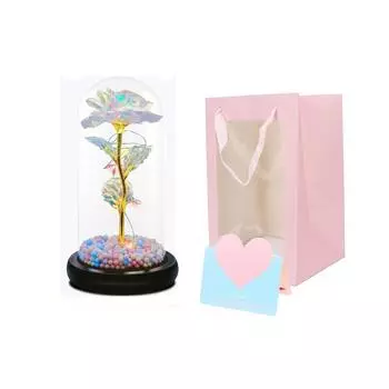 Подарки из розовых цветов, цветная радужная искусственная роза с подсветкой в акриловом куполе, для женщин