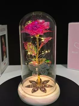 Подарки на День матери Подарки на день рождения Акриловая роза Galaxy Crystal Flower Gift Подсвечивающаяся роза в стеклянном куполе Идеи искусственных роз Подарок для мамы, сестры фиолетовый