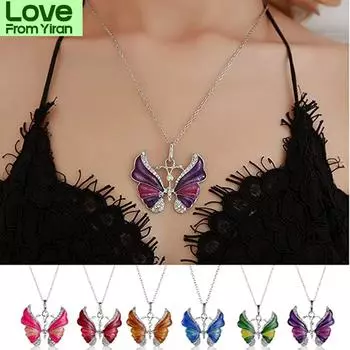 Подарки на день моды мода винтаж капает масло привлекательные ювелирные изделия колье длинная цепь кулон бабочка ожерелье красный