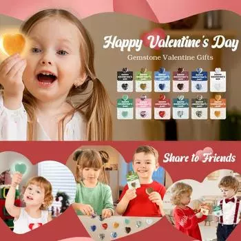 Подарки на День святого Валентина для детей, мальчиков и девочек, в форме сердца, искусственные целебные кристаллы с открытками для вечеринок, обмен подарками A