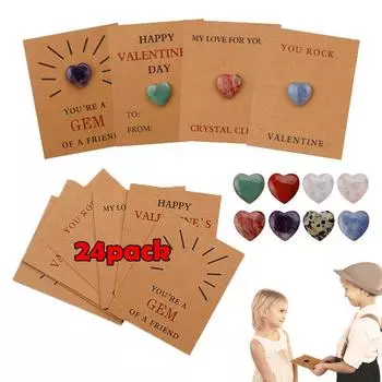 Подарки на День святого Валентина для детей, 24 шт. в упаковке, валентинки, валентинки для мальчиков, в форме сердца, для класса, для малышей N7N0 Random cards and ore-24pcs