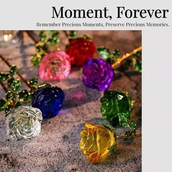 Подарки на День святого Валентина Стеклянная роза из хрусталя для женщин, вечный цветок Вечная роза с зелеными листьями Свадьба День рождения Романтический подарок(Без хрустальной вазы) красный