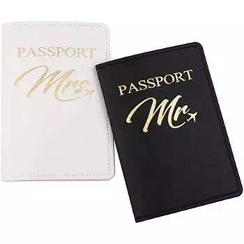 Подарки на свадьбу для пары. Подарочный набор из обложки паспорта и багажных бирок для мистера и миссис. Дорожный багаж для молодоженов. Лучшие подарки на девичник и помолвку. белый/чёрный