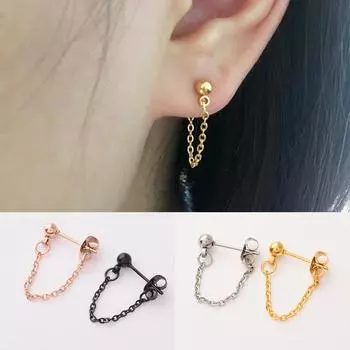 Подарки на вечеринку, серебряные, золотые, черные, уникальные, модные, панк-ювелирные изделия, серьги-гвоздики, серьги-гвоздики, 1 пара, цепочка из шариков для женщин, ручная работа
