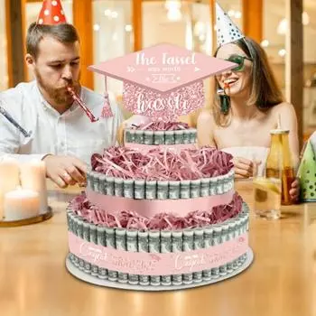 Подарки на выпускной 2025 года Трехъярусный торт, наполненный наличными деньгами Класс чёрный