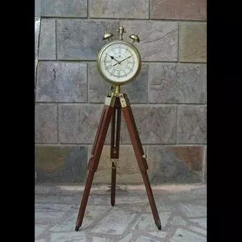 Подарки ручной работы, старинные деревянные и латунные металлические напольные часы-тренога с подставкой, два звонка (47 дюймов, Коричневый) L коричневый