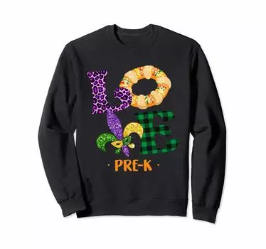 Подарки учителю Love Leopard Plaid Mardi Gras Gift Sweatshirt Pre-K -