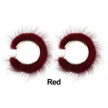 Подарки Зима Осень Преувеличенные Круглые Волосатые Серьги Плюшевые Украшения Теплый Мех Серьги-Кольца Большие Серьги-Кольца красный
