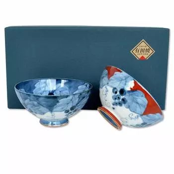 Подарочная чаша для чая Арита Фучино поставляется в косметическом изделии, сделанном в Японии. Подарок для пары, пара, в коробке, стильный, посуда, виноград, коробка, синий