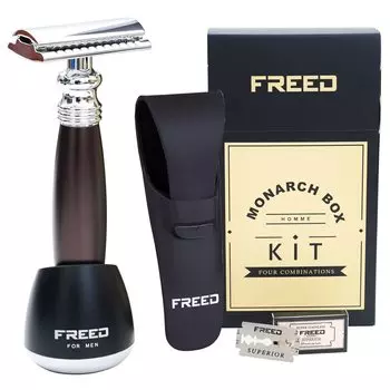 Подарочная коробка для безопасной бритвы FFREED из алюминиевого сплава. Продукт В подарочный набор входят силиконовый дорожный футляр для хранения бритвы и 10 лезвий. Идеально подходит в качестве