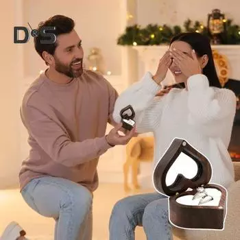 Подарочная коробка для колец с прозрачным окошком вмещает 2 кольца с мягкой губчатой подкладкой. Винтажная деревянная коробка для подарков на годовщину, день рождения и предложение руки и сердца. B