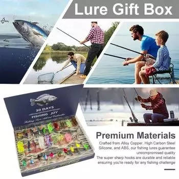Подарочная коробка для рыболовных приманок 30 сеток для пресноводной и соленой воды, искусственные мягкие и жесткие приманки, аксессуары, календарь обратного отсчета, праздничный подарок для любителей рыбалки Sets