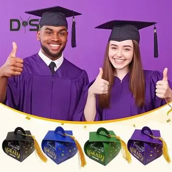 Подарочная коробка для выпускного колпачка 2025 года, коробка для конфет и угощений с кисточками, украшение для стола на выпускной 10pcs зелёный