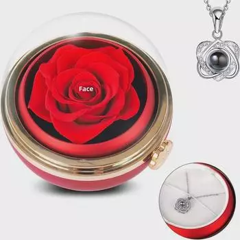 Подарочная коробка Eternal Rose с ожерельем и кольцом - Коробка для украшений и предложения ко Дню святого Валентина