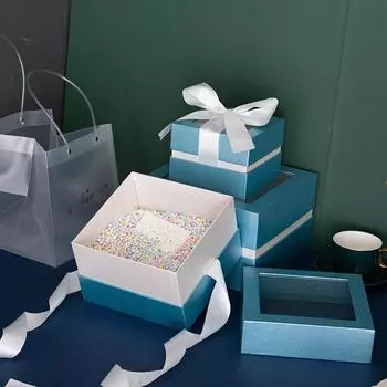 Подарочная коробка квадратной формы с бантом из ленты Упаковочные коробки для подарков на День святого Валентина Подарки-сюрпризы на годовщину Свадебные украшения S 15X15X11cm&as shown оранжевый