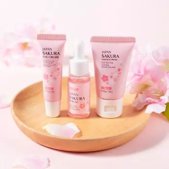 Подарочная коробка LAIKOU Sakura Blossom Skin Care, легкий увлажняющий антивозрастной крем, крем для глаз, крем для лица, набор из 3 предметов 3-piece set