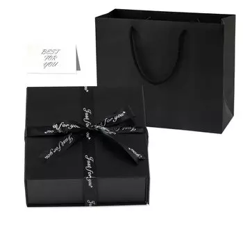 Подарочная коробка PRETOLE 24x24x9 см, черная с шелковой лентой, магнитом, с крышкой, квадратная упаковка, большая вместимость, складной, роскошный бант, подарок на свадьбу чёрный