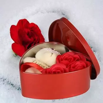 Подарочная коробка с искусственными цветами (Красный, 3 шт.), Искусственная Флора