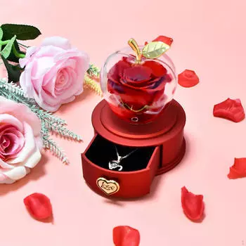 Подарочная коробка с консервированной настоящей розой для мамы, жены, ювелирных изделий и подруги красный