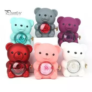 Подарочная коробка с консервированным медведем-обнимашкой и сумочкой, вечный цветок, вращающийся держатель для украшений в виде медведя для женщин на День святого Валентина 1 Set белый