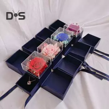Подарочная коробка с консервированными розами и ожерельем. Вечные цветы. Шкатулка для украшений для мамы, жены, бабушки, Дня святого Валентина, Дня матери, Юбилея. фиолетовый