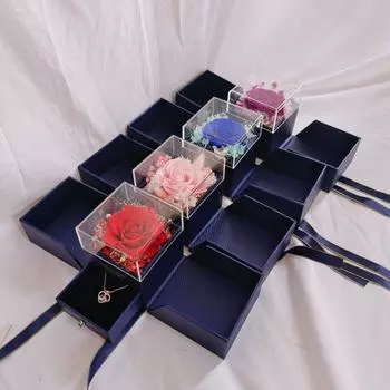 Подарочная коробка с консервированными розами и ожерельем. Вечные цветы. Шкатулка для украшений для мамы, жены, бабушки, Дня святого Валентина, Дня матери, Юбилея. фиолетовый