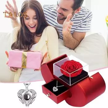 Подарочная коробка с консервированными розами и ожерельем «Люблю тебя на 100 языках» Романтический набор ювелирных изделий Подарки на годовщину, День матери, День святого Валентина красный