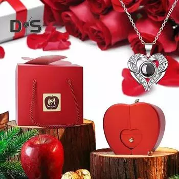 Подарочная коробка с консервированными розами и ожерельем «Люблю тебя на 100 языках» Романтический набор ювелирных изделий Подарки на годовщину, День матери, День святого Валентина красный