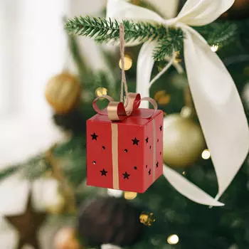 Подарочная коробка с подсветкой для украшения елки красный