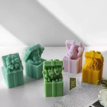 Подарочная коробка Санта-Клаус Силиконовые формы для свечей Рельефные гипсовые формы для изготовления бантов Квадратные формы для мыла Рождественская елка Шоколадные подарки Декор для торта