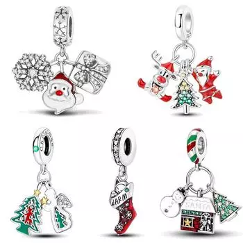 Подарочная коробка со снежинками на рождественскую тематику, подвеска в виде Санты из бисера, медное покрытие, браслет своими руками, популярный