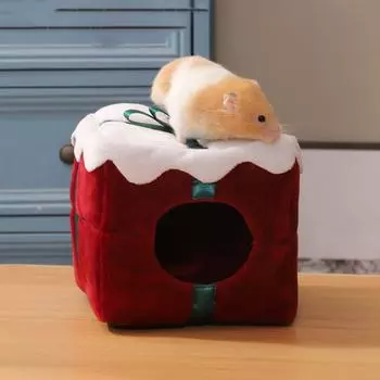 Подарочная коробка в форме домика для хомяка Мягкая пещера для хомяка Гнездо для попугая Палатка для морской свинки Рождество красный