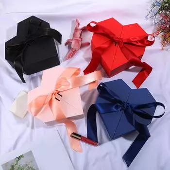 Подарочная коробка в форме сердца с лентой-бантом. Упаковочные коробки для подарков на День святого Валентина. Подарки-сюрпризы на годовщину. Украшения для свадьбы. 22x21x10CM красный