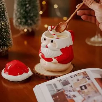 Подарочная кружка с крышкой на рождественскую тематику для Санта-Клауса, милый и странный дизайн с изображением маленького животика, подглазурная окраска 450ml