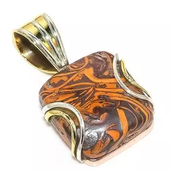 Подарочная подвеска из чистого серебра 925 пробы Natural Maryam Jasper TwoTone 1,25 дюйма r9C51