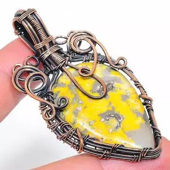 Подарочная подвеска из медной проволоки с натуральным драгоценным камнем Яшма шмеля 2,56 дюйма g9T54