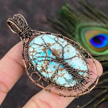 Подарочная подвеска из медной проволоки с натуральным тибетским бирюзовым камнем 3,23 B2M70