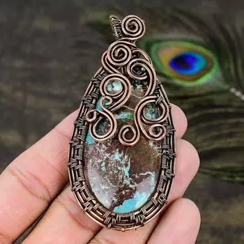 Подарочная подвеска из медной проволоки с натуральным тибетским бирюзовым камнем 3,39 q1I07