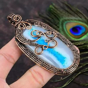 Подарочная подвеска из медной проволоки с натуральным водным камнем Ботсваны Друзи 3,78 W3v99