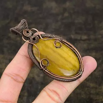 Подарочная подвеска из медной проволоки с натуральным драгоценным камнем Яшма шмеля 3,15 дюйма P2Z56