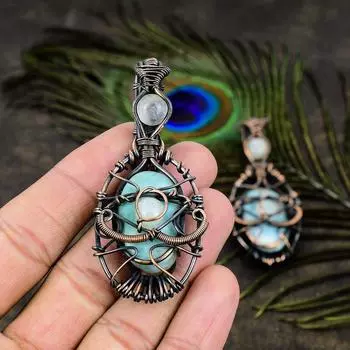 Подарочная подвеска из медной проволоки с натуральным карибским ларимаром, 2,76 дюйма, j6E57