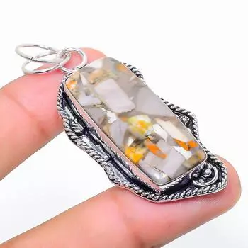 Подарочная подвеска из стерлингового серебра 925 пробы с натуральным шмелем яшмой 2,56 дюйма M8W99