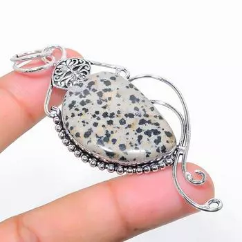 Подарочная подвеска из стерлингового серебра 925 пробы с натуральным далматинским яшмом 3,27 дюйма a1B04